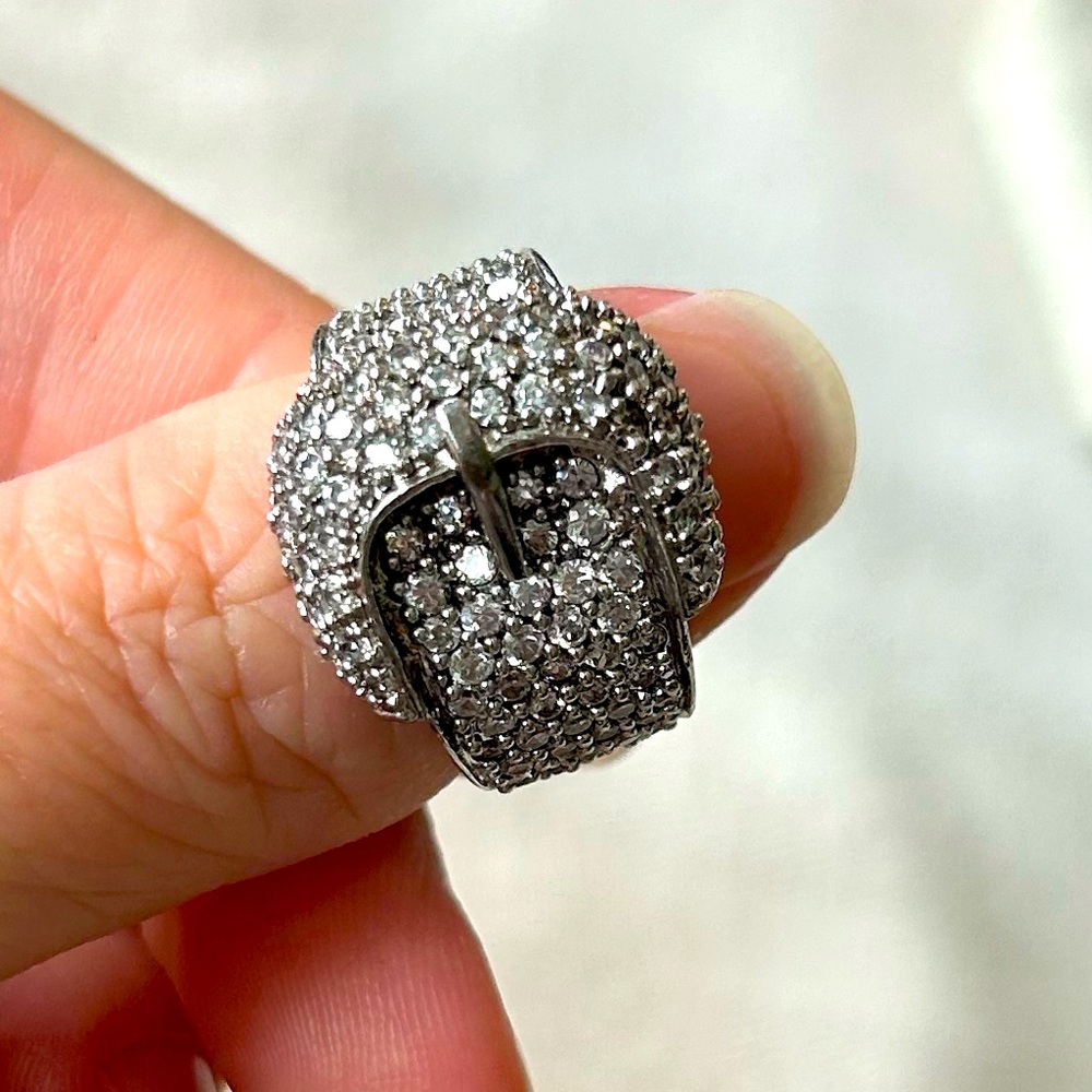 Vintage Silver Diamond Buckle Ring Size 5 - Picture 5 of 9